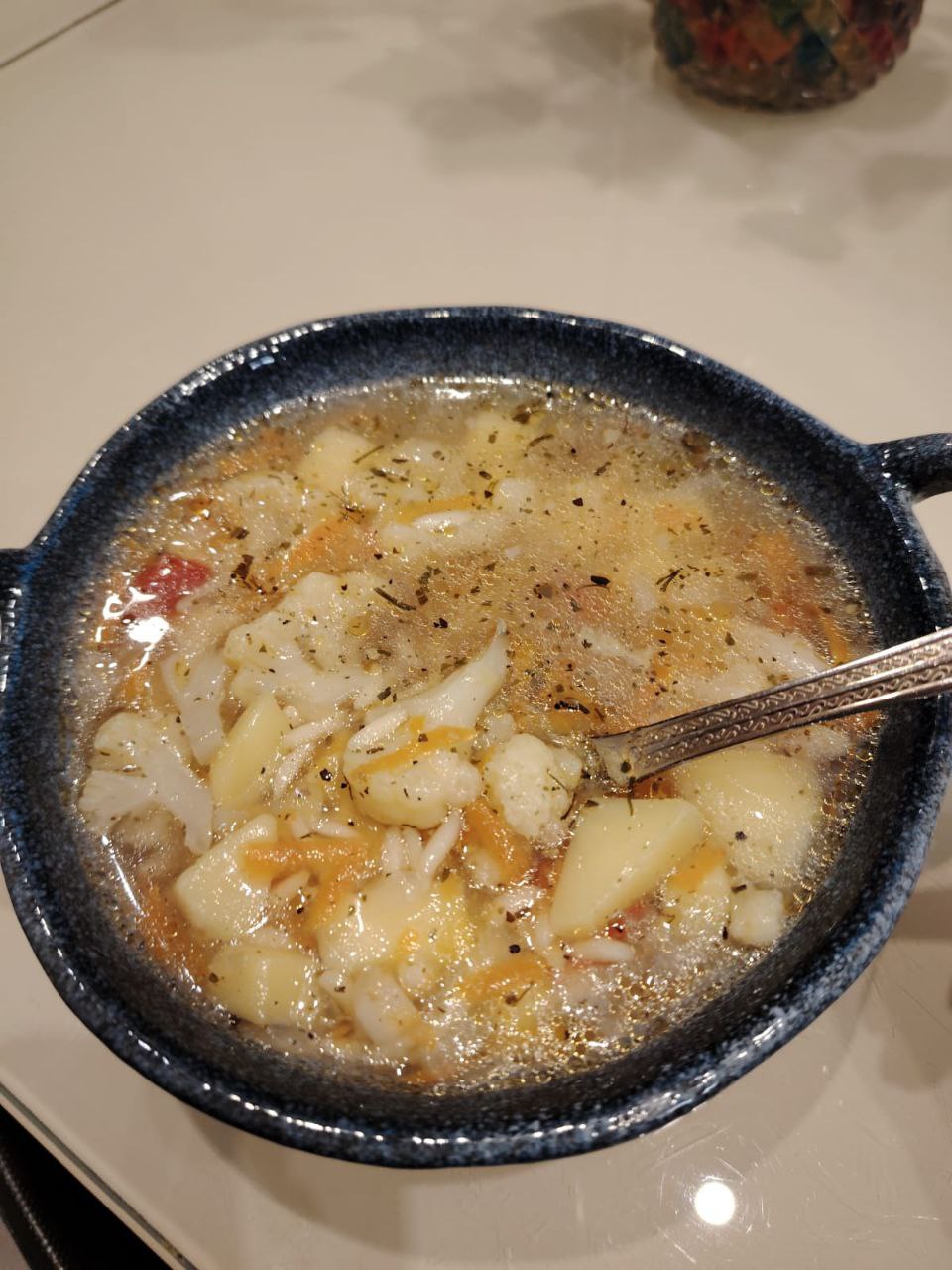 Куриный суп с цветной капустой и пастой орзо