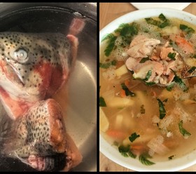 Уха из форели с рисом.